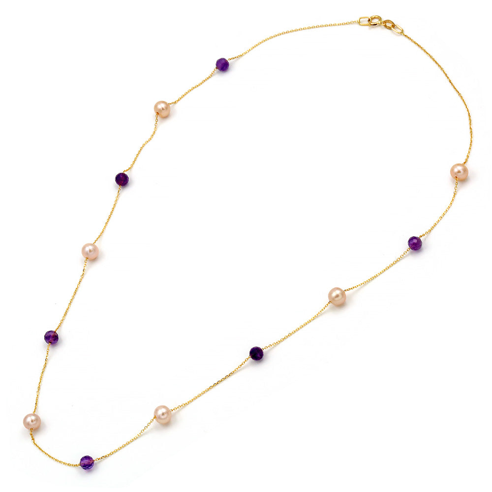 Κολιέ με αμέθυστο και μαργαριτάρια Fresh Water Pearl 5,0-5,5mm Κ14