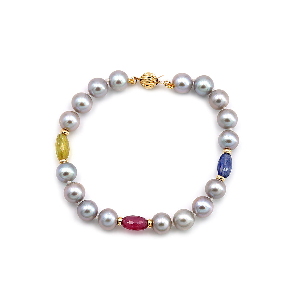 Βραχιόλι μαργαριτάρια Fresh Water Pearl 7,0-8,0mm και ζαφείρια Κ14