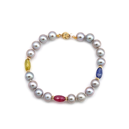 Βραχιόλι μαργαριτάρια Fresh Water Pearl 7,0-8,0mm και ζαφείρια Κ14